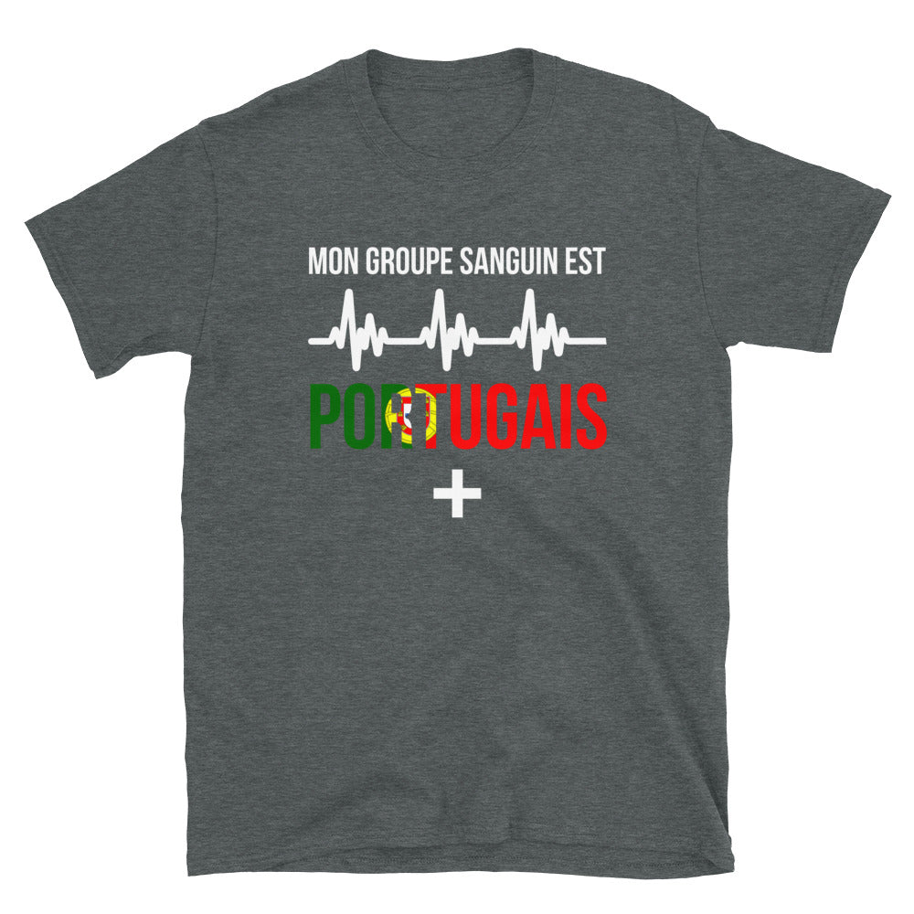 T-shirt Portugal gris foncé chiné dos - Mon groupe sanguin : Portugais plus