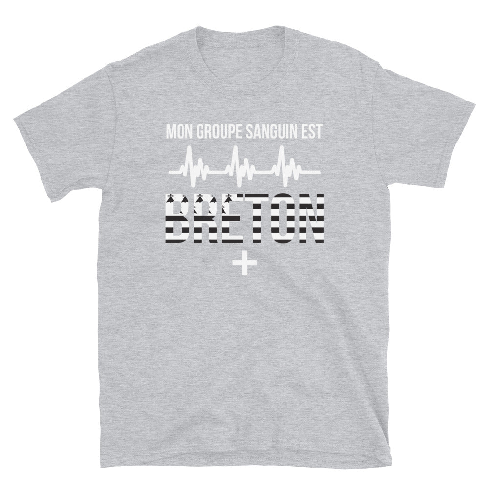 T-shirt Bretagne gris foncé chiné dos - Fierté de groupe sanguin breton