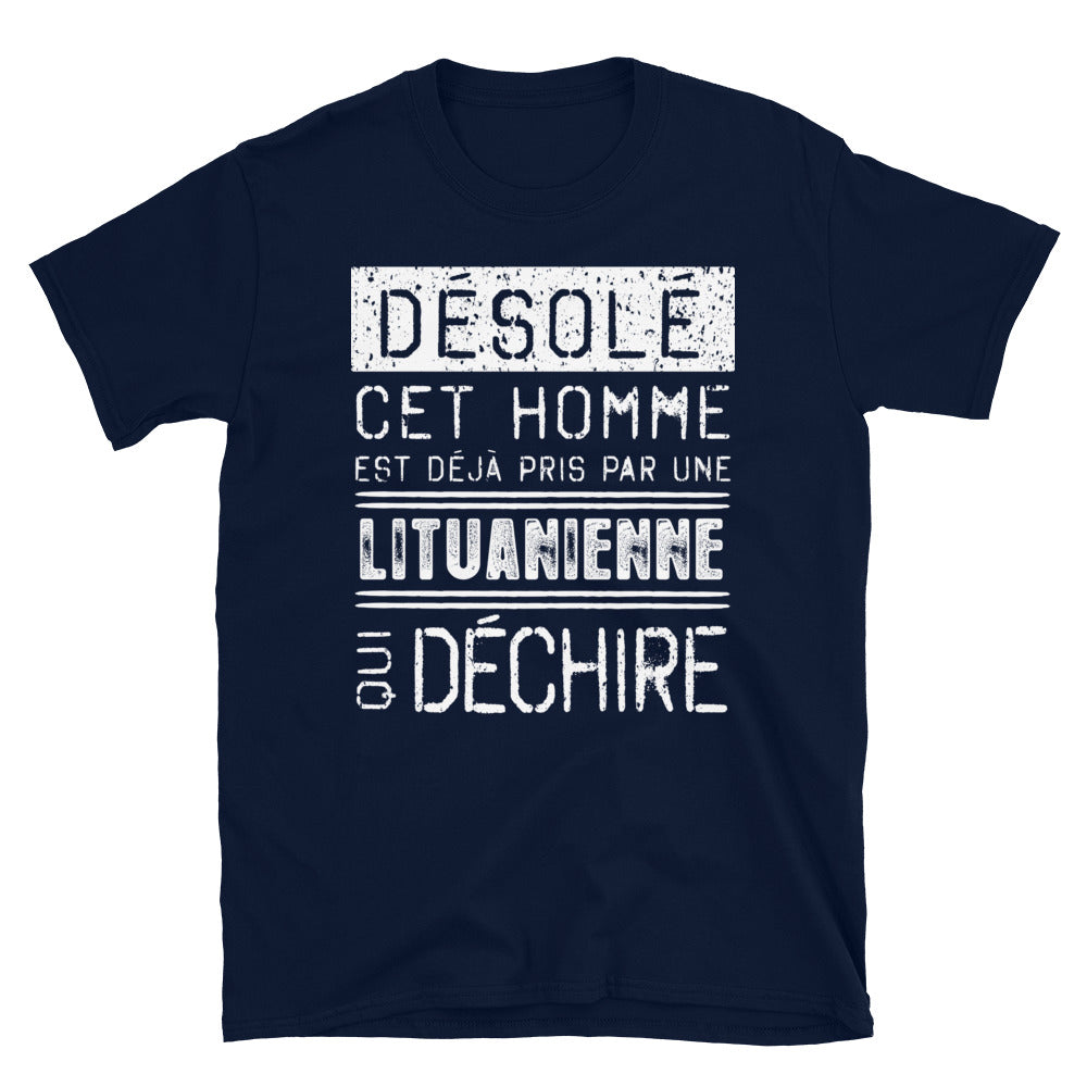 T-shirt Lituanien noir dos - Désolé, il est pris par une fille