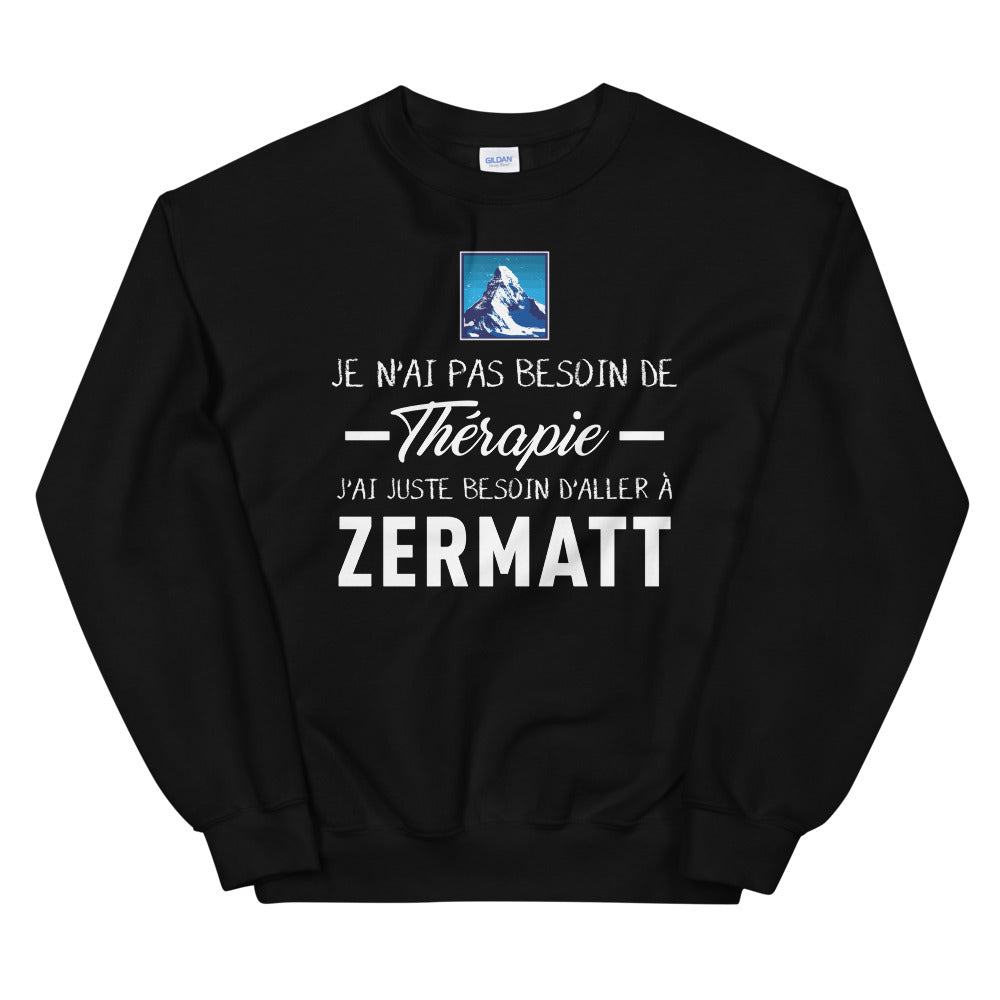 Sweatshirt Zermatt noir - Pas besoin de thérapie, juste le Cervin