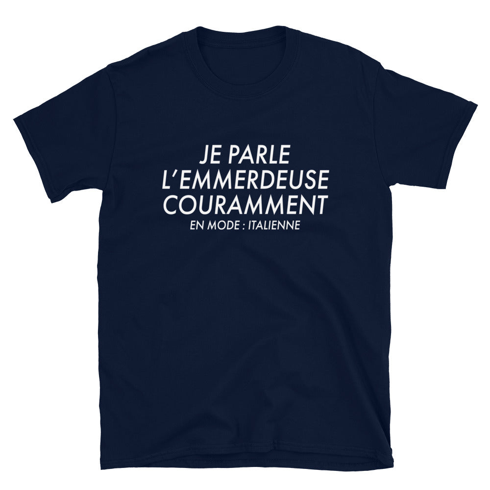 T-shirt Italie noir dos - Je parle l'emmerdeuse en mode Italienne