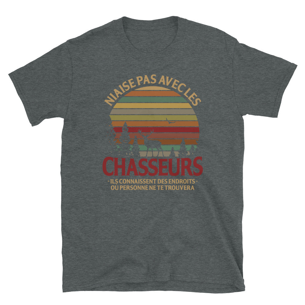 T-shirt chasseurs bleu marine dos - Niaise pas avec les chasseurs
