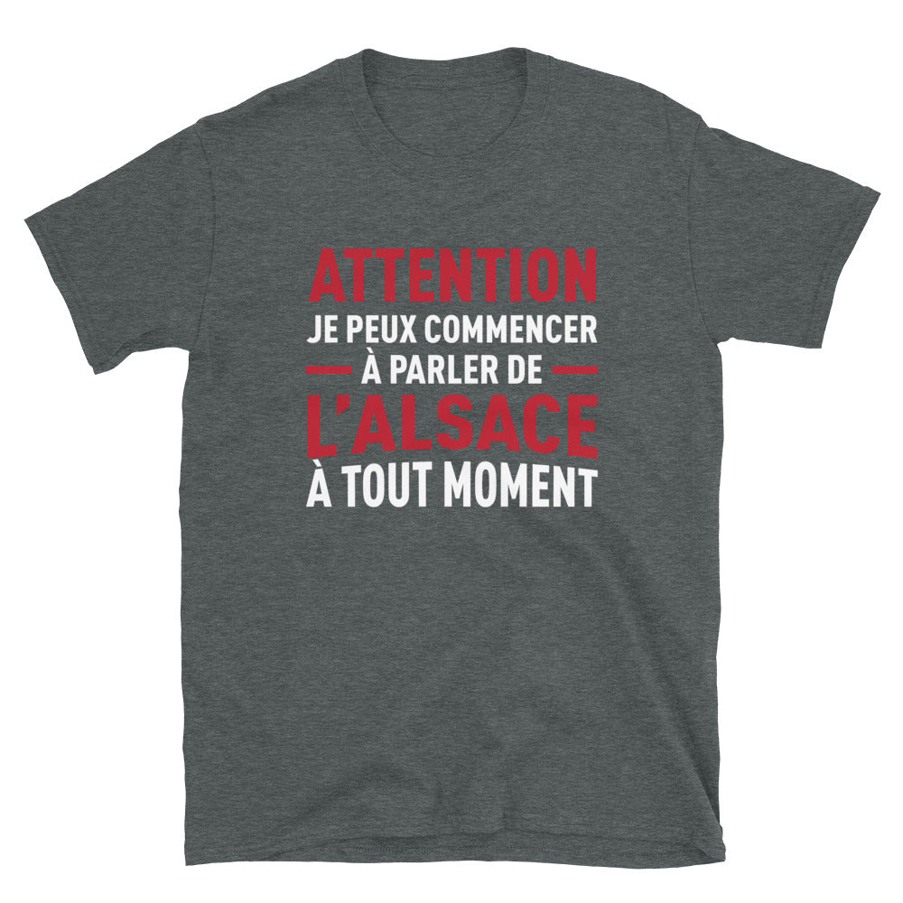 T-shirt Alsace gris foncé chiné dos - Je peux parler de l'Alsace à tout moment