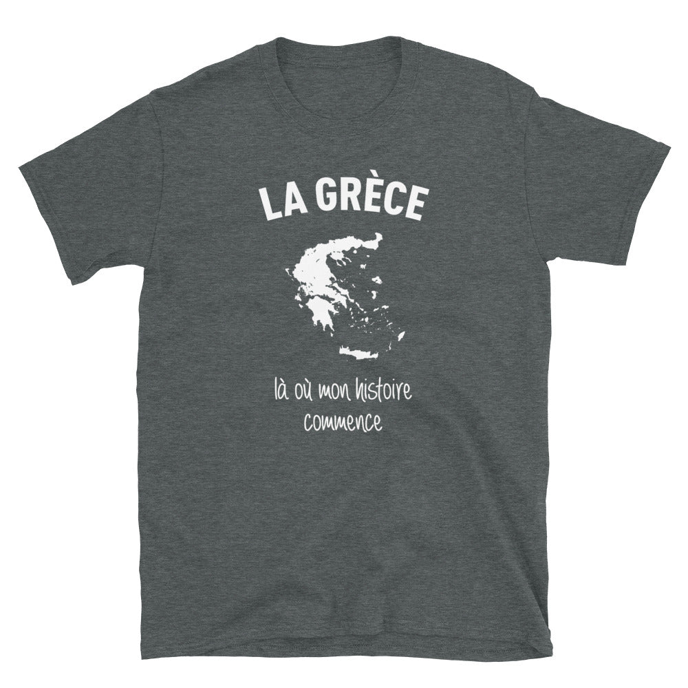 T-shirt Grèce gris foncé chiné dos - Mon histoire commence avec fierté