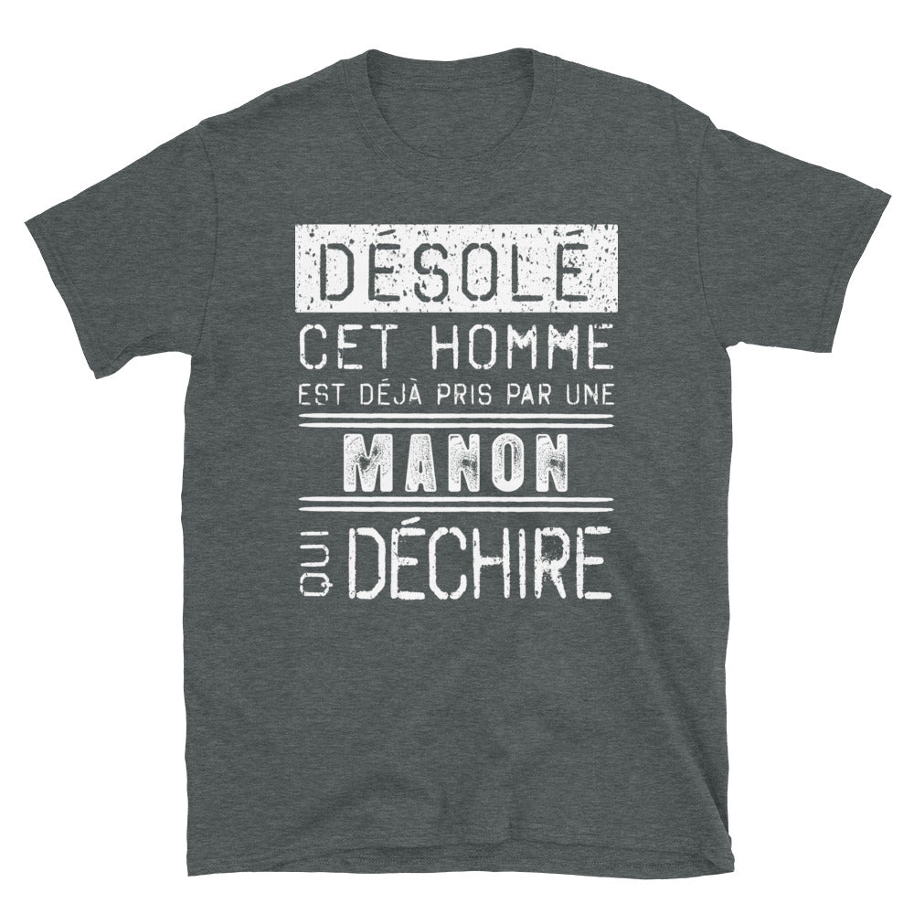 T-shirt humour bleu marine - Désolé ce mec est pris par une fille
