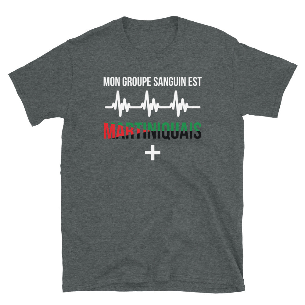 T-shirt Martiniquais gris foncé chiné - Groupe sanguin humoristique