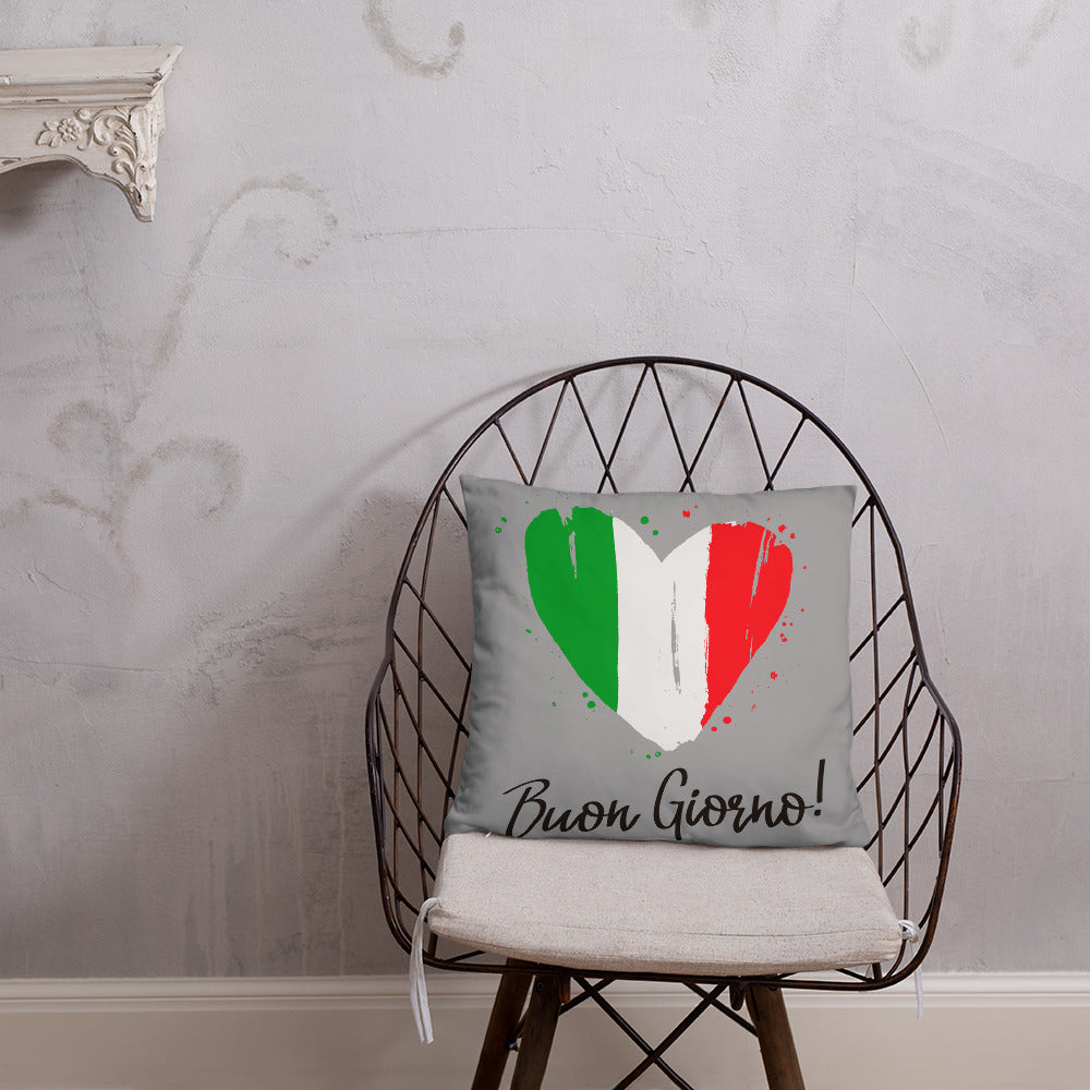 Coeur au couleur du drapeau Italien - Coussin imprimé bongiorno - Ici & Là - T-shirts & Souvenirs de chez toi