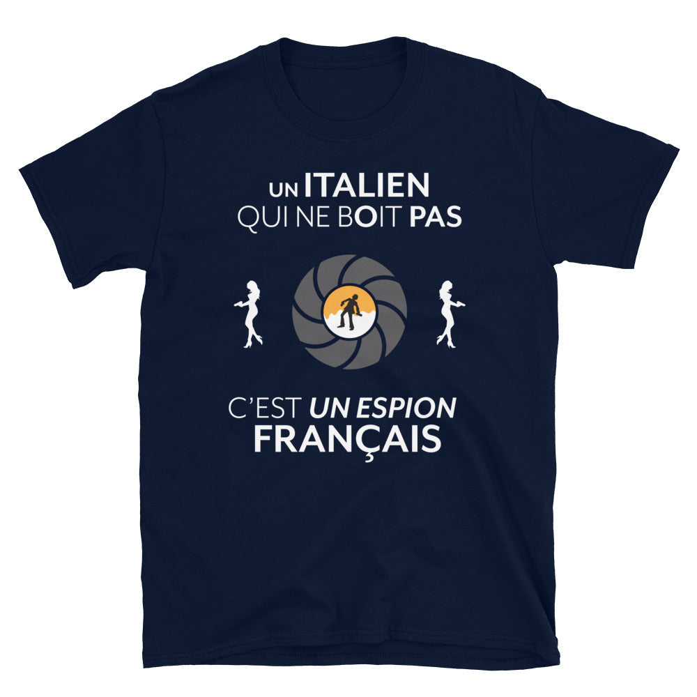 T-shirt Italie noir dos - Le gars qui ne boit pas c'est un espion