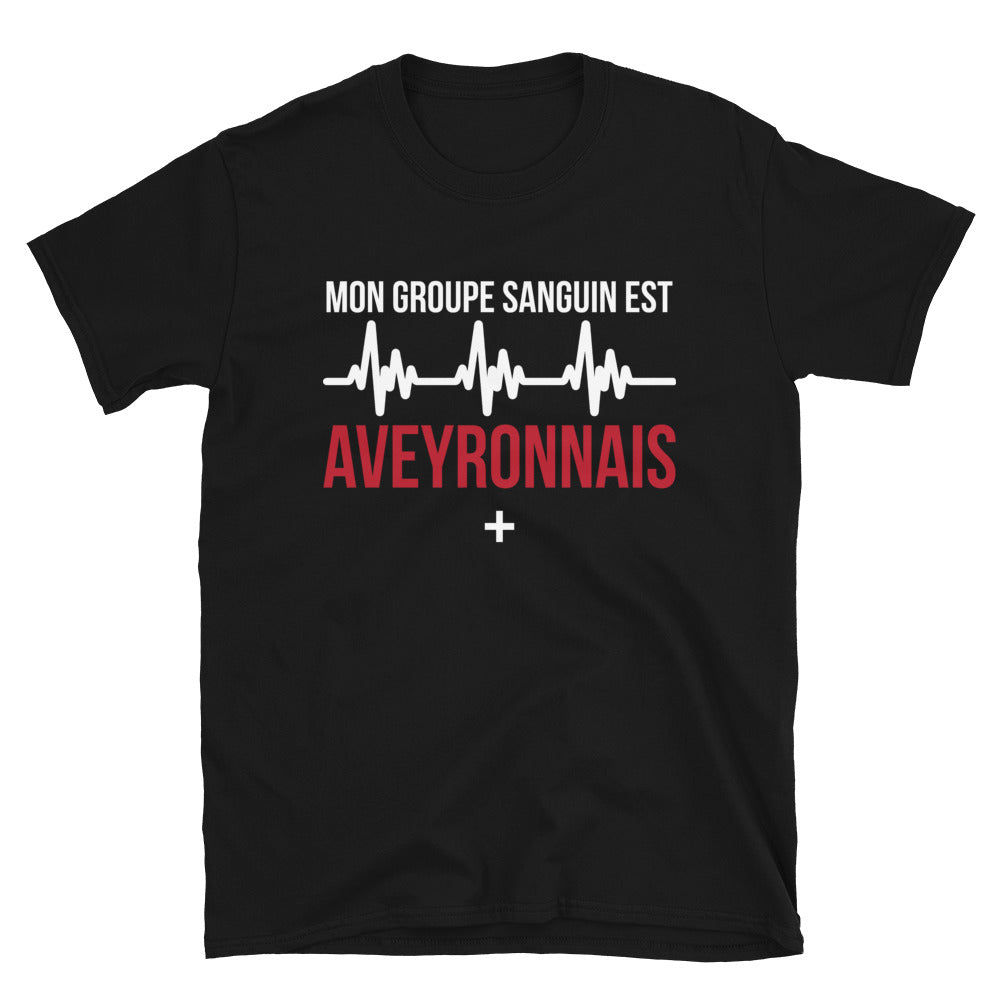 T-shirt Aveyron noir - Mon groupe sanguin est Aveyronnais plus