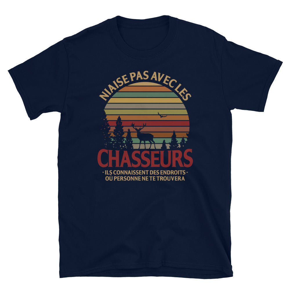 T-shirt chasseurs bleu marine - Niaise pas avec les chasseurs