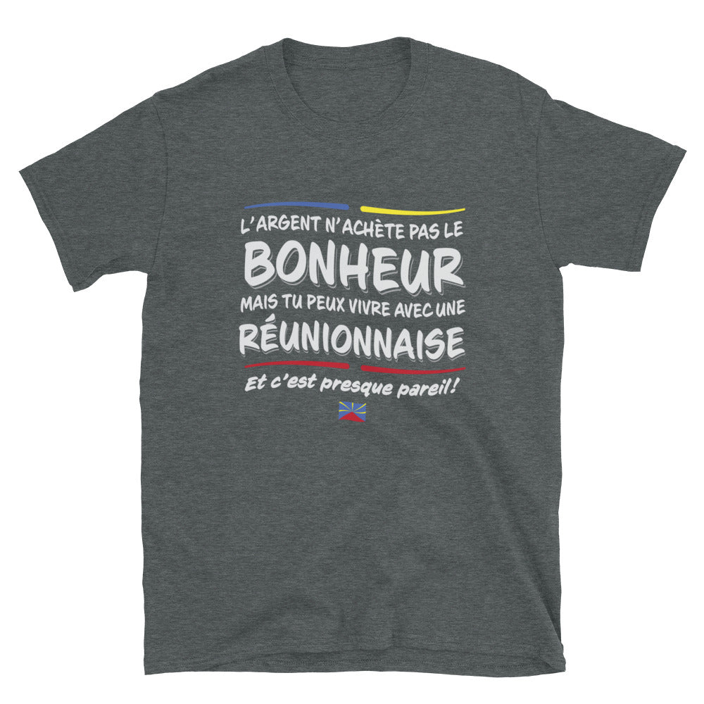T-shirt Réunionnais noir - L'argent n'achète pas le bonheur face