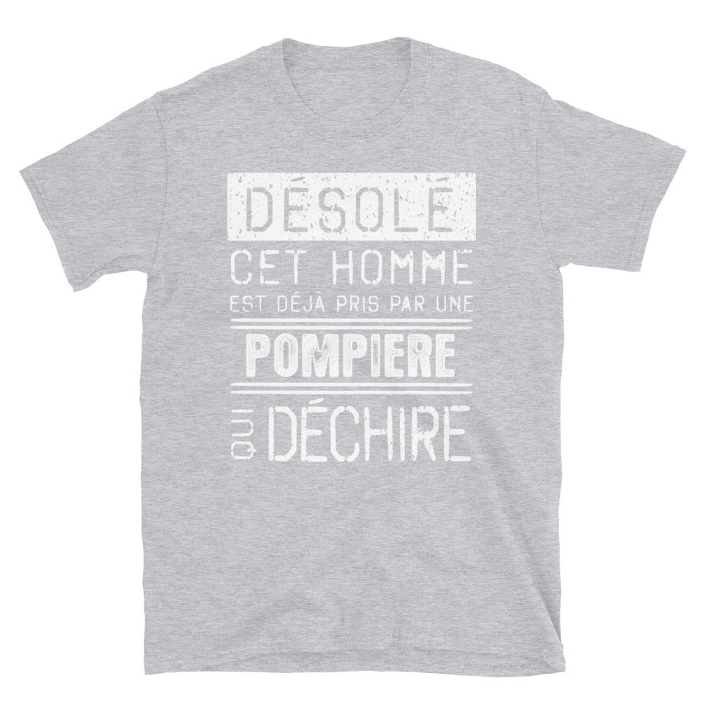 T-shirt humour bleu marine dos - Désolé ce mec est pris par une fille qui déchire