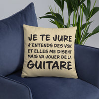 Thumbnail for Coussin décoratif pour les Guitaristes Je te jure j'entends des voix : 45 cm x 45 cm - Ici & Là - T-shirts & Souvenirs de chez toi