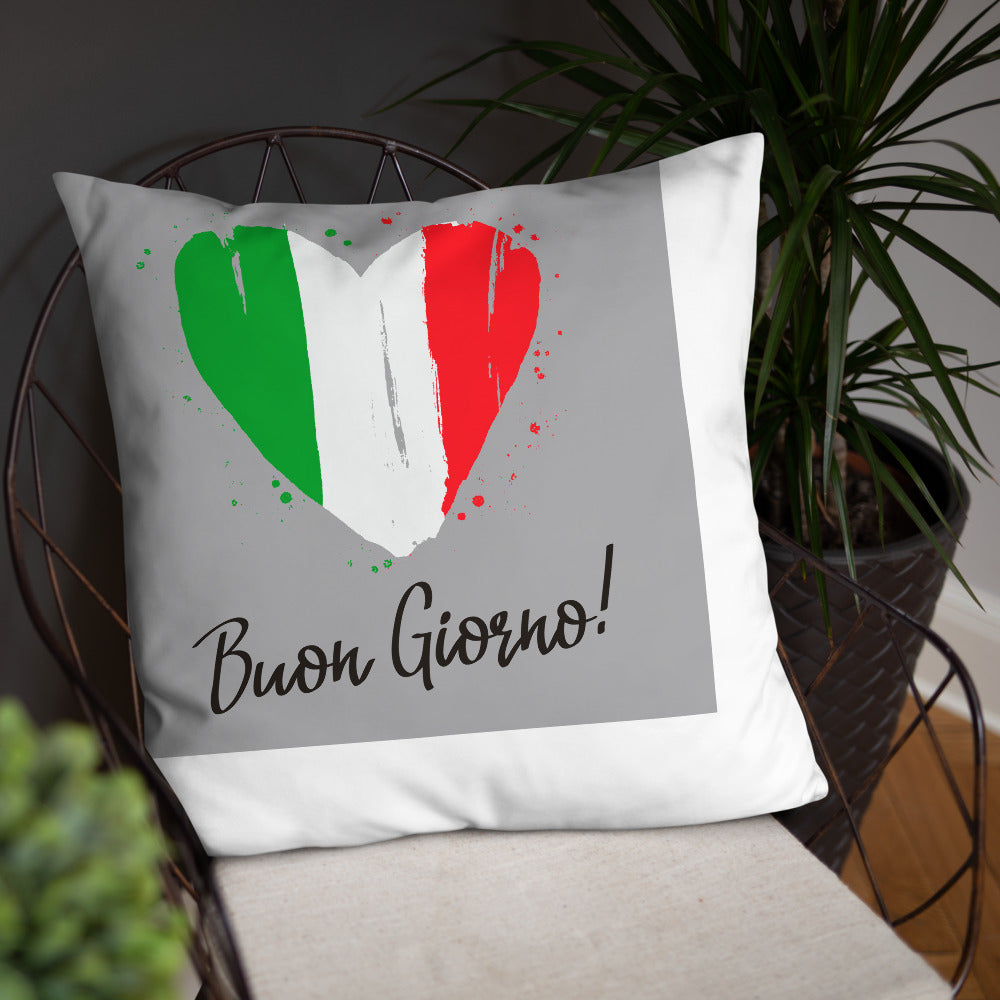 Coeur au couleur du drapeau Italien - Coussin imprimé bongiorno - Ici & Là - T-shirts & Souvenirs de chez toi