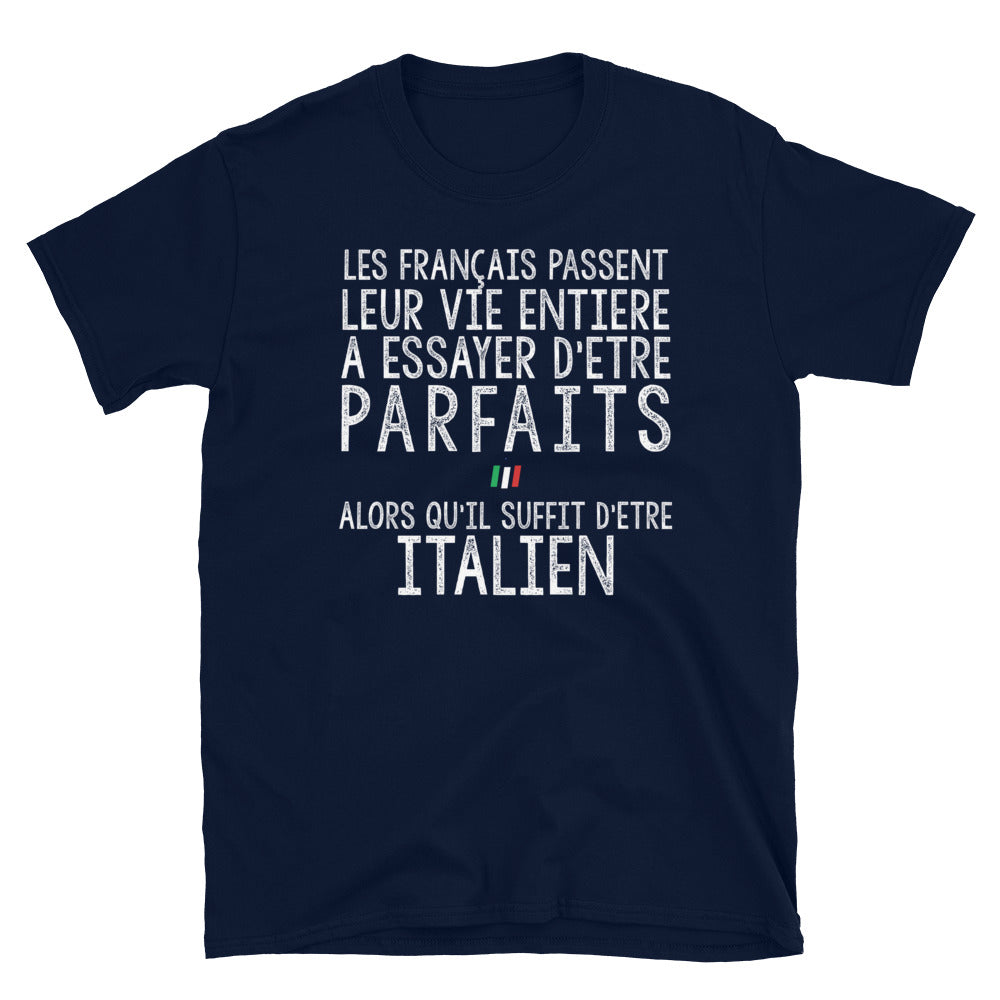 T-shirt italien gris - Les Français passent leur vie entière - vue face