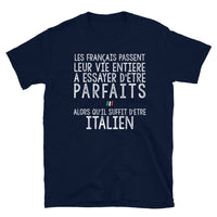 Thumbnail for T-shirt italien gris - Les Français passent leur vie entière - vue face