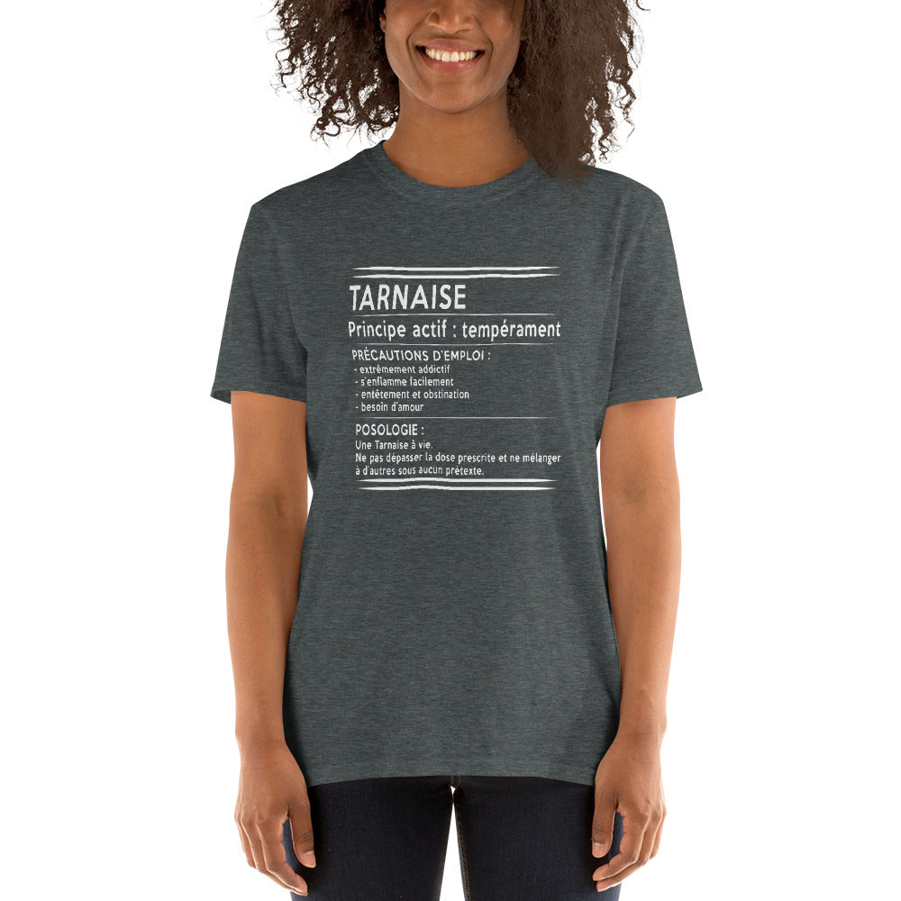 T-shirt Tarnaise bleu marine - texte humoristique sur la posologie