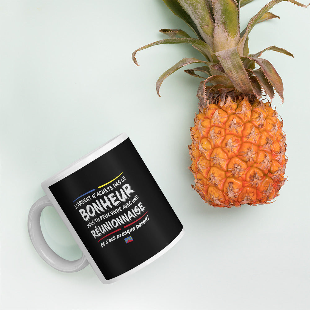 Bonheur & réunionnaise - Mug Noir - Ici & Là - T-shirts & Souvenirs de chez toi