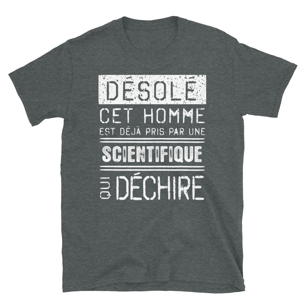 T-shirt humour bleu marine - Désolé ce mec est pris par une fille qui déchire