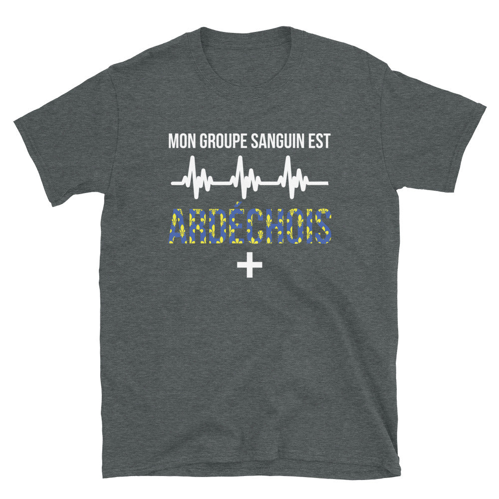 T-shirt Ardéchois gris foncé chiné - Groupe sanguin humoristique