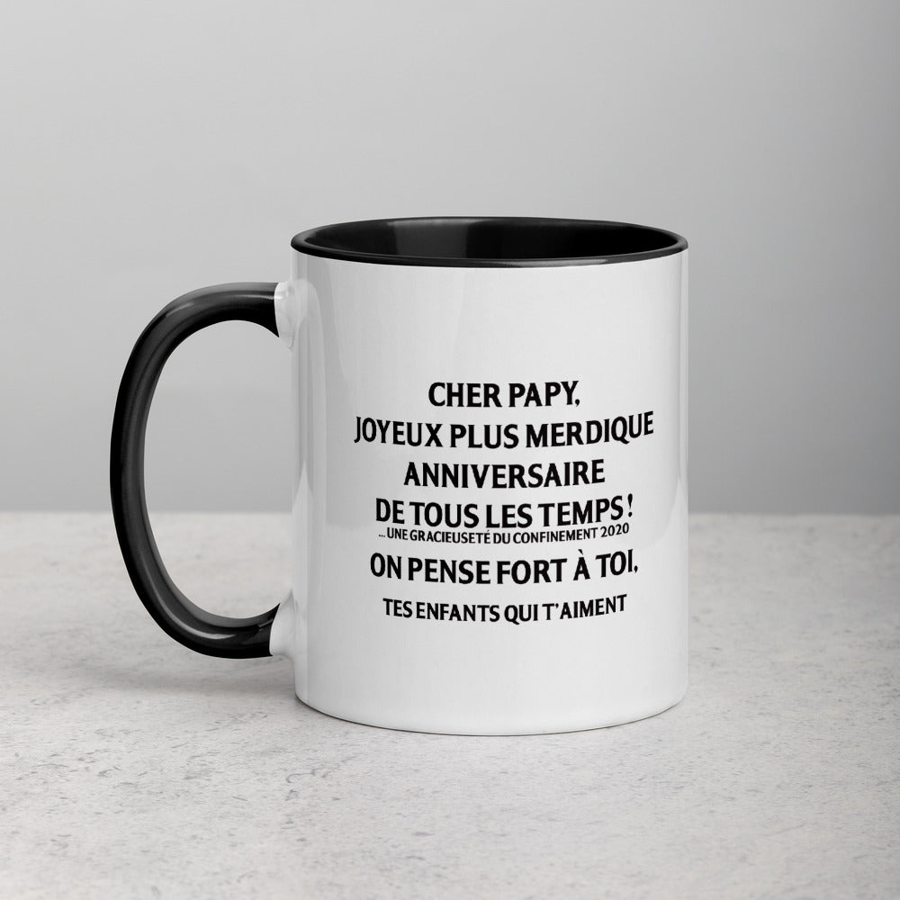 Mug anniversaire noir - Papy Joyeux plus merdique
