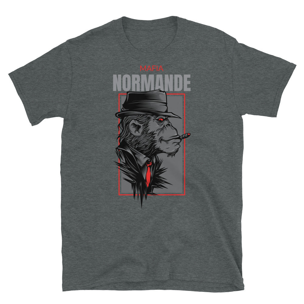 T-shirt Normandie gris foncé chiné dos - Mafia Normande avec humour