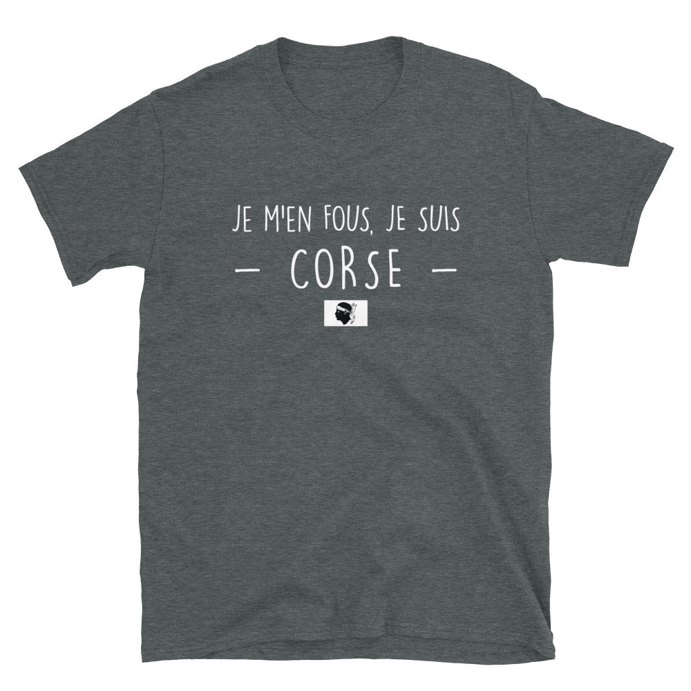 T-shirt Corse gris foncé chiné dos - Je m'en fous je suis Corse