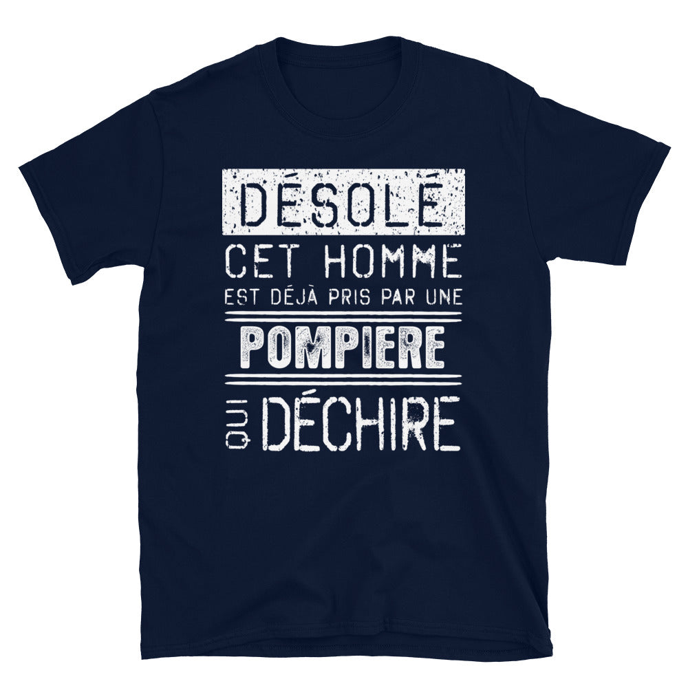 T-shirt humour noir dos - Désolé ce mec est pris par une fille qui déchire