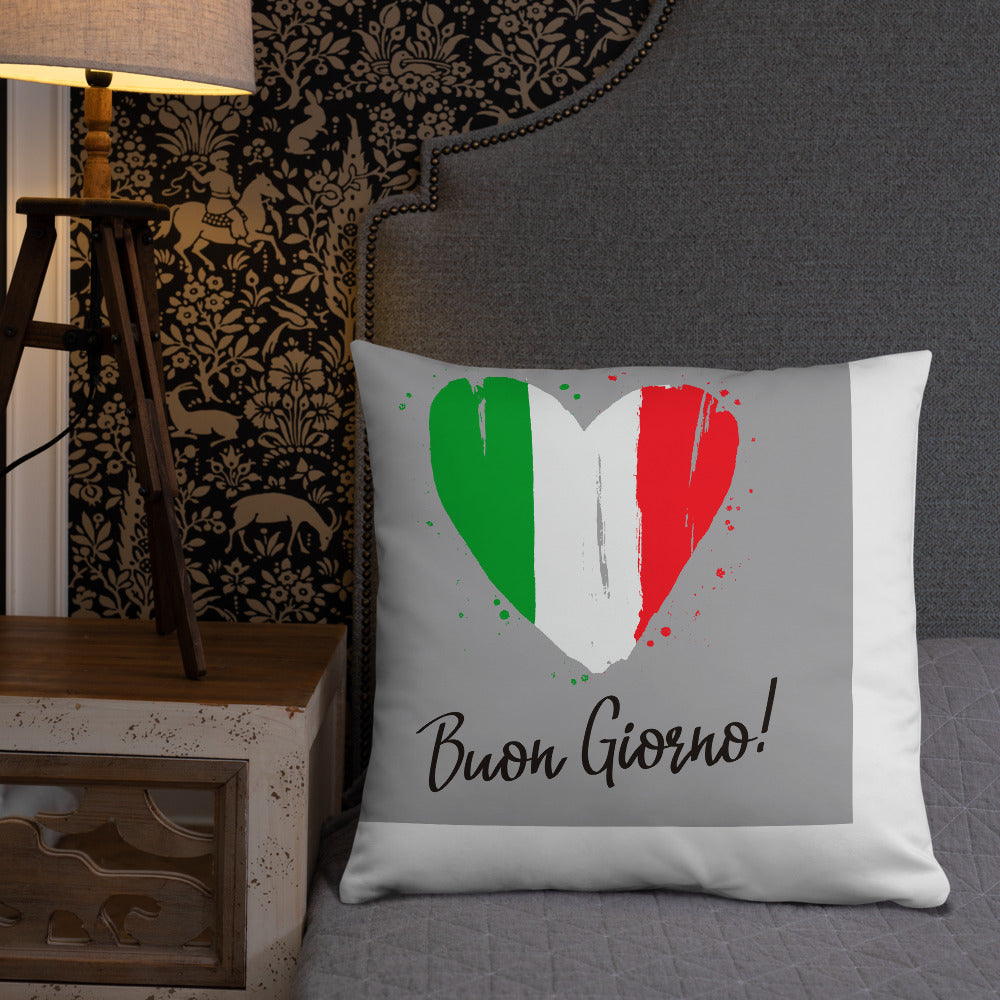 Coeur au couleur du drapeau Italien - Coussin imprimé bongiorno - Ici & Là - T-shirts & Souvenirs de chez toi