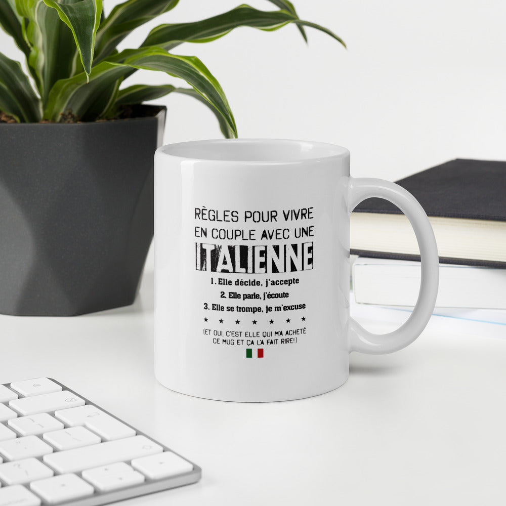 Mug Italie blanc - Règle pour vivre avec une italienne