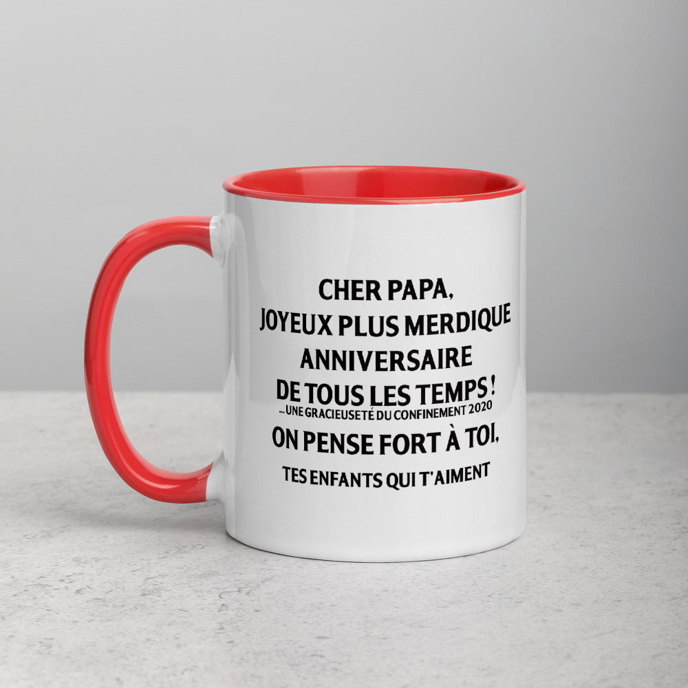 Mug anniversaire père jaune dos - Un joyeux merdique à offrir