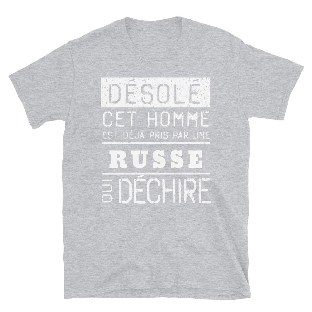 T-shirt Russe bleu marine dos - Désolé ce mec est pris par une fille qui déchire