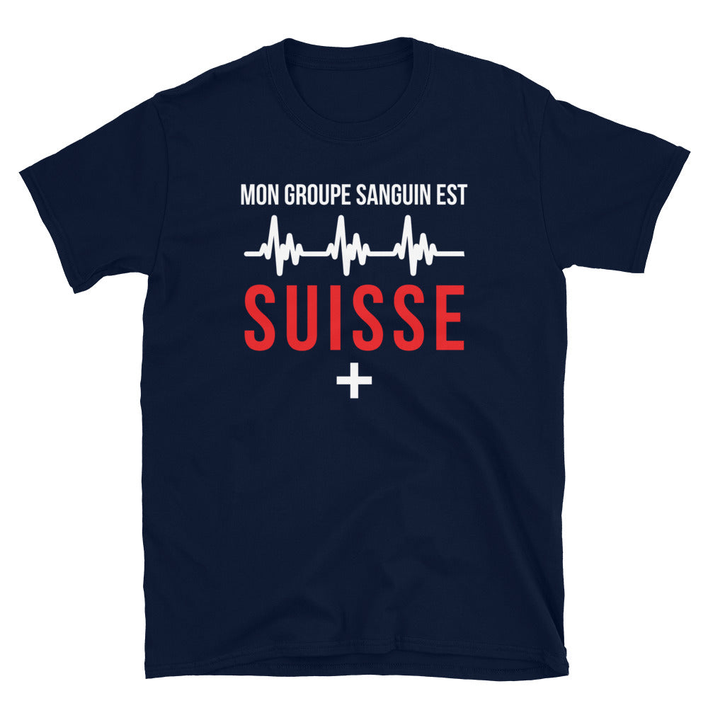 T-shirt Suisse marine dos - Groupe sanguin humoristique
