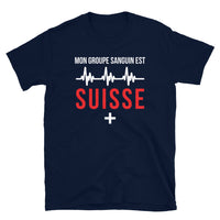 Thumbnail for T-shirt Suisse marine dos - Groupe sanguin humoristique