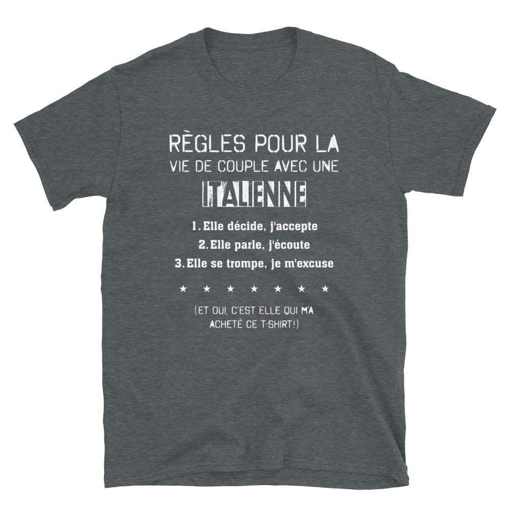 T-shirt Italie gris foncé - Règle pour vivre avec une Italienne