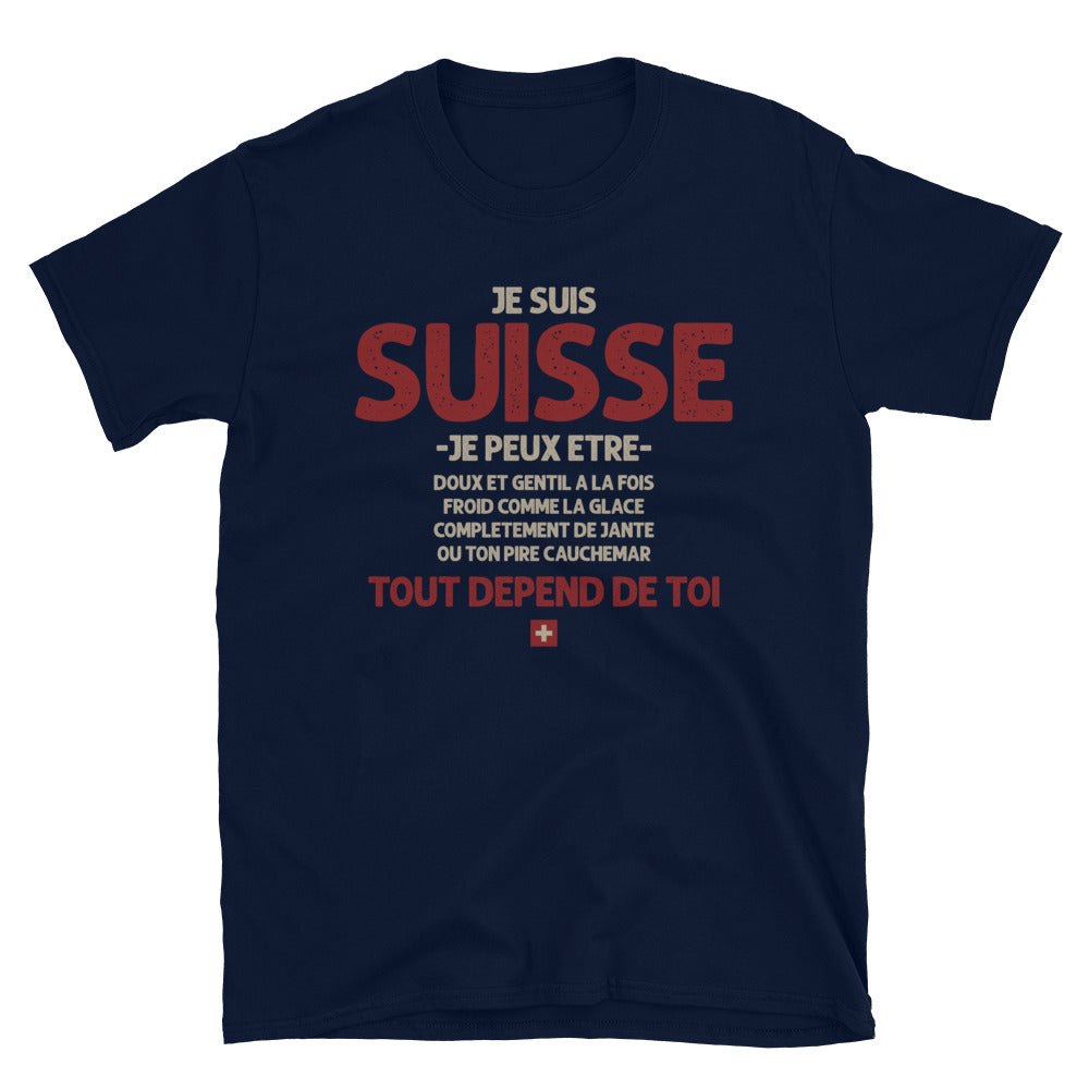 T-shirt Suisse bleu marine - Ça dépend de toi avec humour