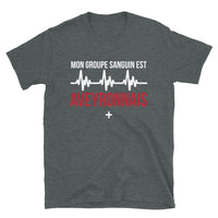 Thumbnail for T-shirt Aveyron gris foncé chiné dos - Mon groupe sanguin est Aveyronnais plus