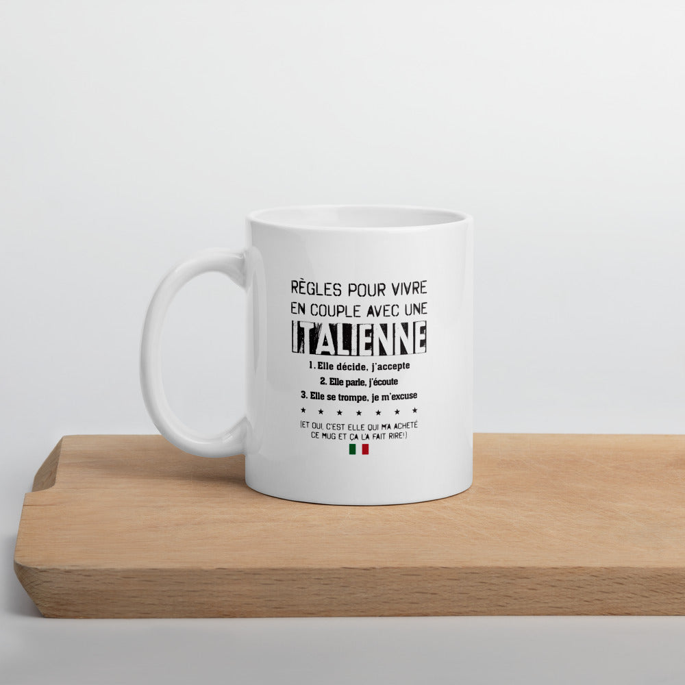 Mug Italie blanc - Règle pour vivre avec une italienne