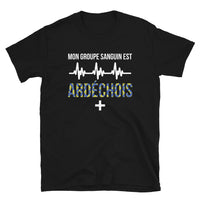 Thumbnail for T-shirt Ardéchois noir - Mon groupe sanguin est Ardéchois Plus +