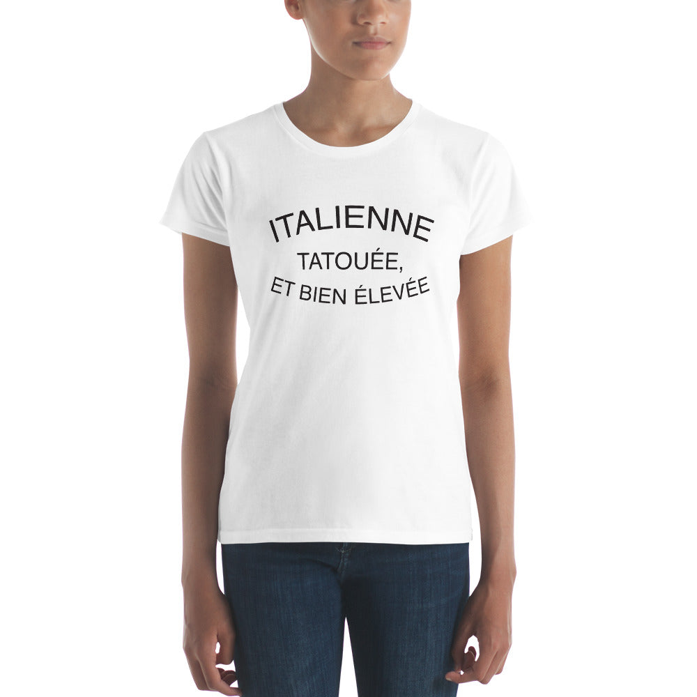 T-shirt Italie bleu chiné - Italienne et tatouée avec humour