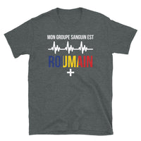 Thumbnail for T-shirt Roumain gris foncé chiné dos - Groupe sanguin humoristique