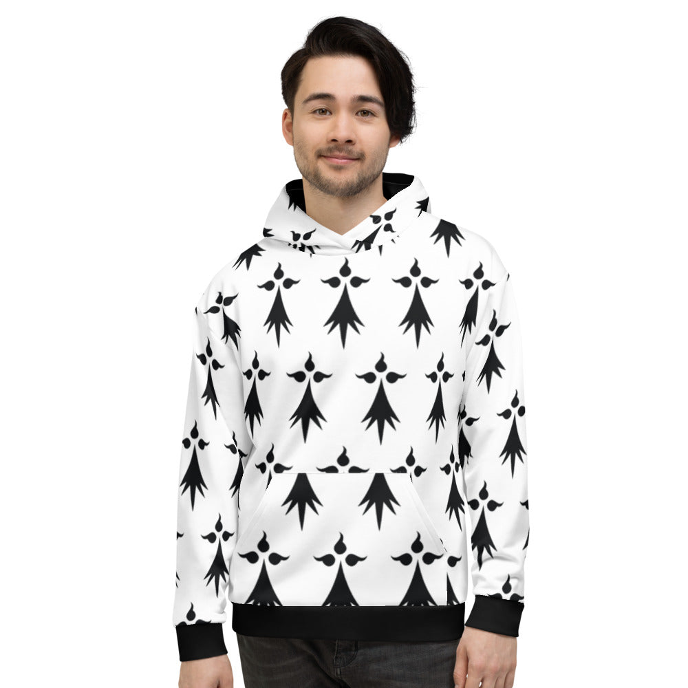 Sweat à capuche Bretagne noir - Blason hermines historique