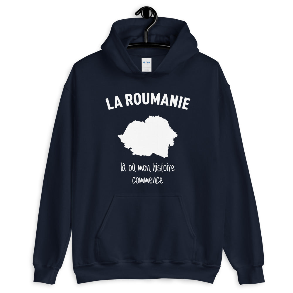 Sweatshirt Roumanie bleu marine - Mon histoire commence avec fierté