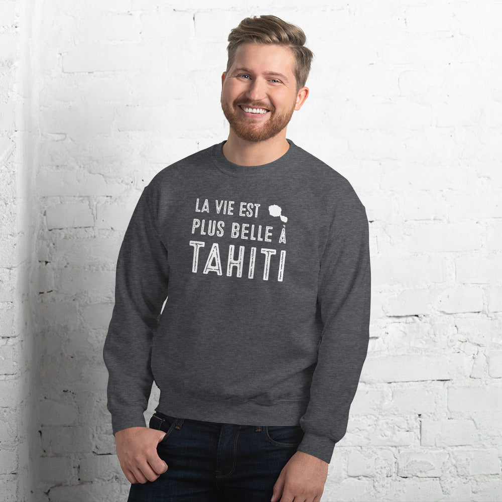 Sweatshirt Tahiti gris foncé dos - La vie est plus belle à Tahiti