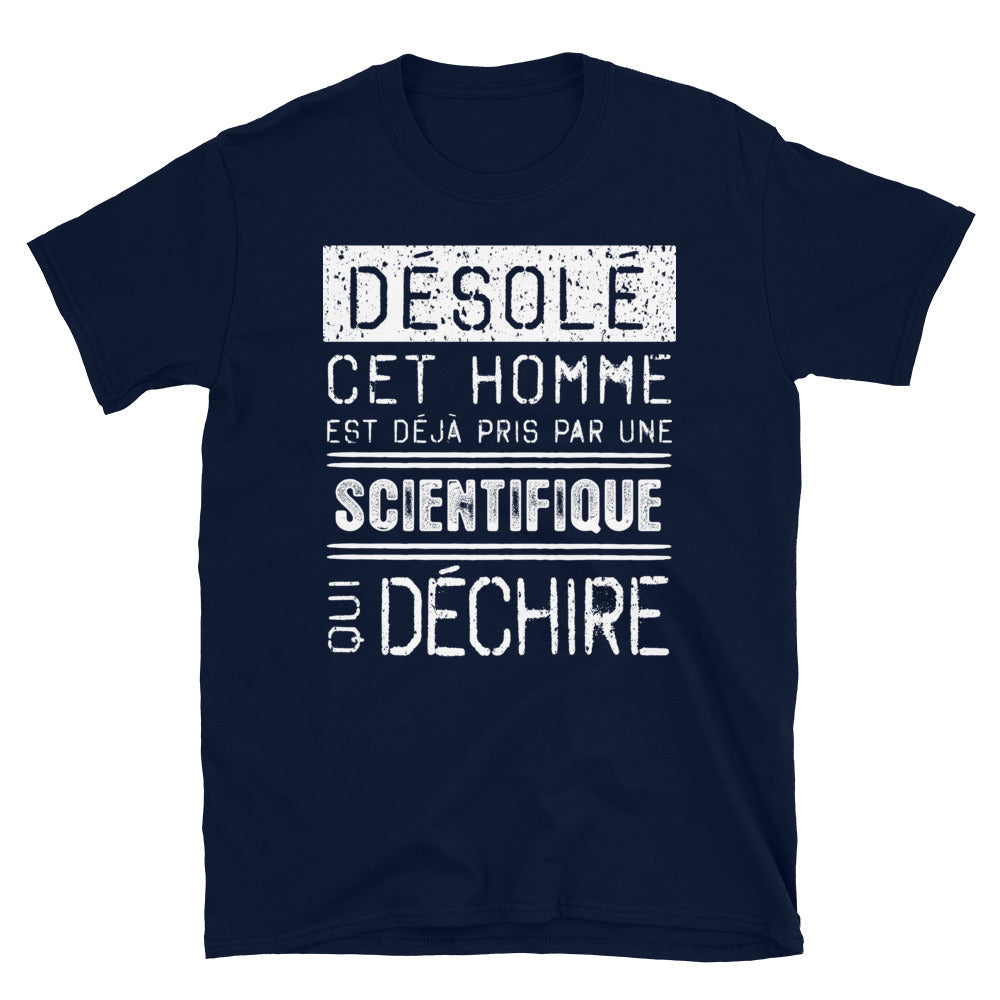 T-shirt humour noir dos - Désolé ce mec est pris par une fille qui déchire