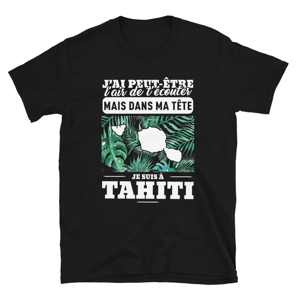 T-shirt Tahiti gris foncé chiné dos - J'ai peut-être l'air de t'écouter