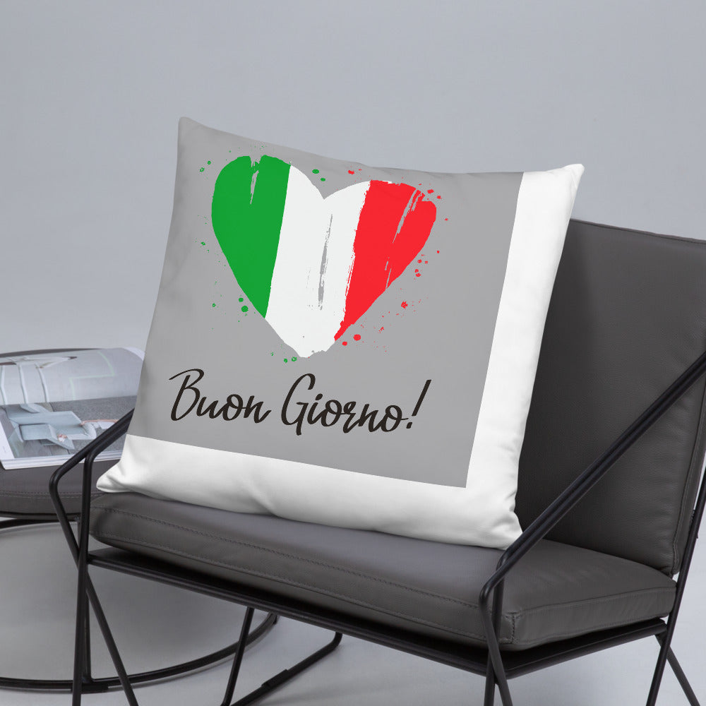 Coeur au couleur du drapeau Italien - Coussin imprimé bongiorno - Ici & Là - T-shirts & Souvenirs de chez toi