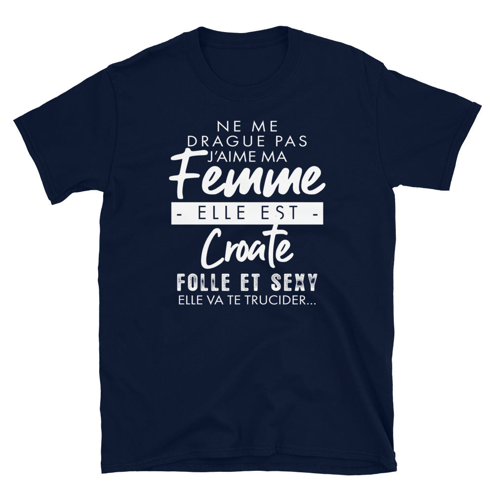 T-shirt Croate gris foncé chiné - Ne me drague pas ma femme est Croate