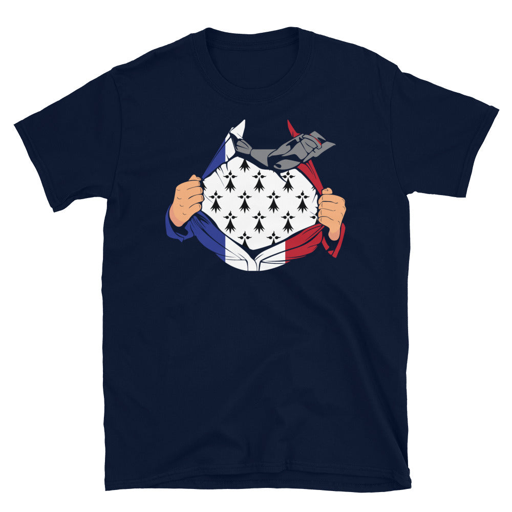 T-shirt Bretagne bleu marine dos - Super héros breton avec humour
