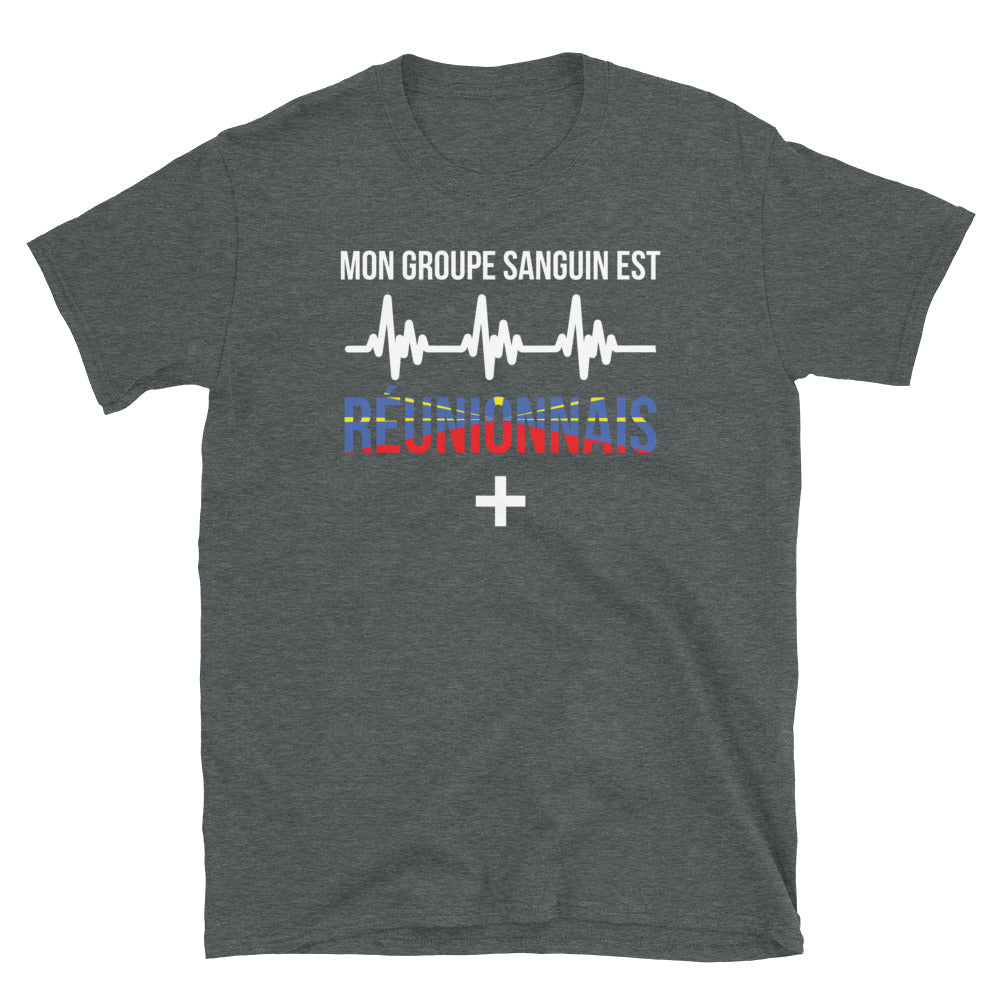 T-shirt Réunion gris foncé chiné - Fierté du groupe sanguin local